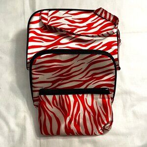 3-piece cosmetic bags / red & white